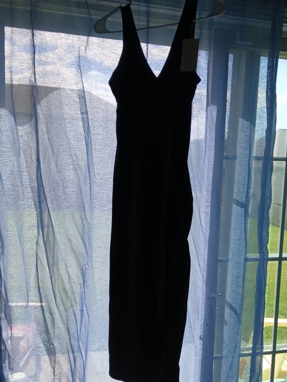 💥 A NEW Day Black V-Neck ROUCHED LEG Midi Dress, XS [NWT]